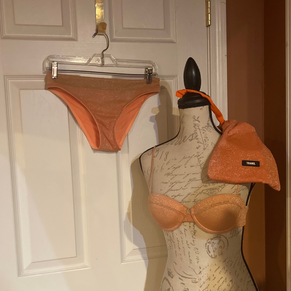 Triangl Orange Shimmer Bikini Set w Bag sz Small
